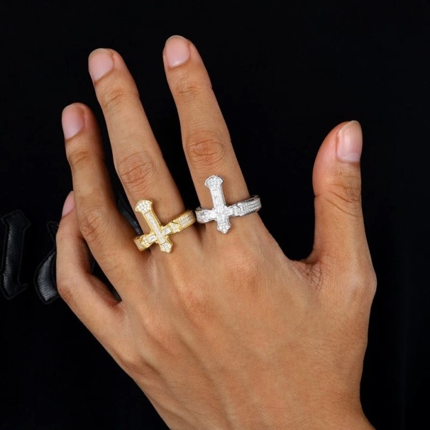 Sacred Radiance Cross 14K Gold Full Crystal Protection Ring