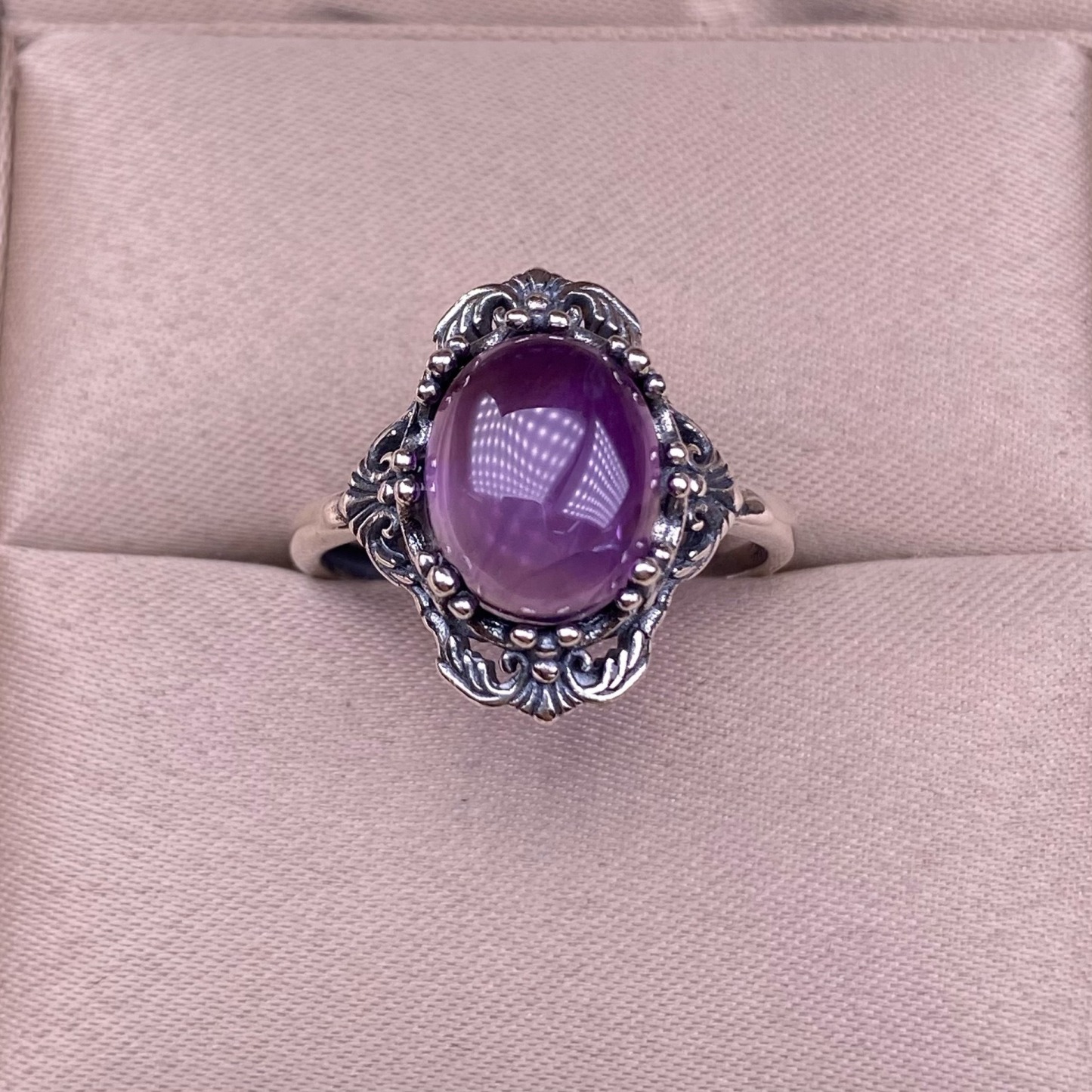 Amethyst Whisper S925 Sterling Silver Vintage Filigree Witch Protection Amethyst Ring Timeless Spiritual Grace Protection