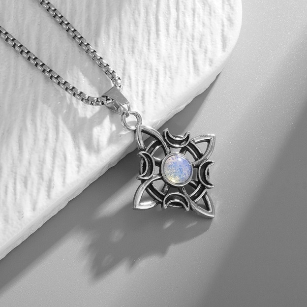 Witch's Protection Moon-Star Celtic Knot Opal Necklace