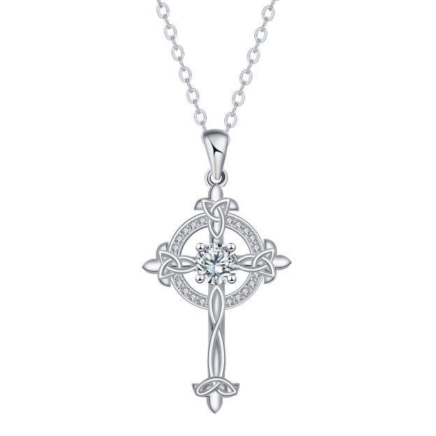 Celtic Sacred Ring S925 Sterling Silver Crystal Cross Necklace
