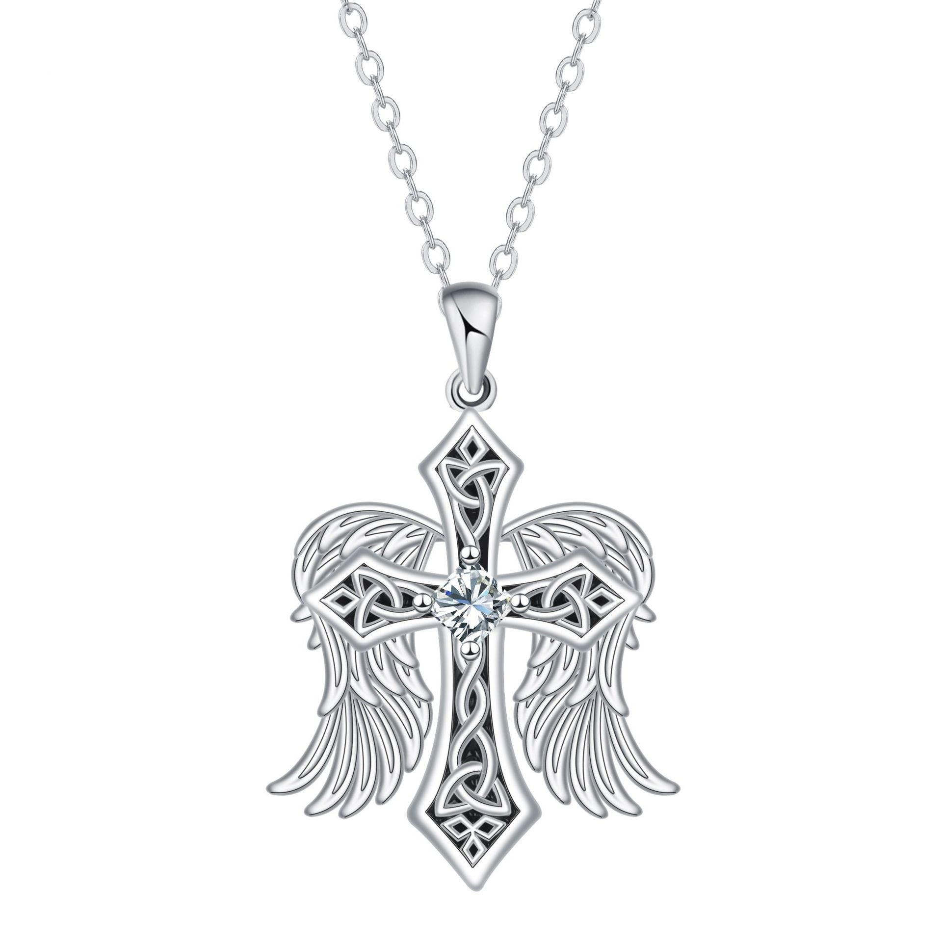 Angel Wings S925 Sterling Silver Celtic Cross Necklace