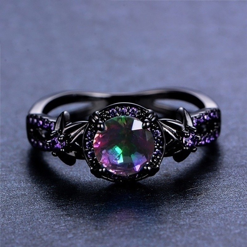 Midnight Iridescent Black-Plated Silver Mystic Topaz Amethyst Ring