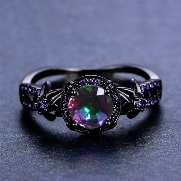 Midnight Iridescent Black-Plated Silver Mystic Topaz Amethyst Ring
