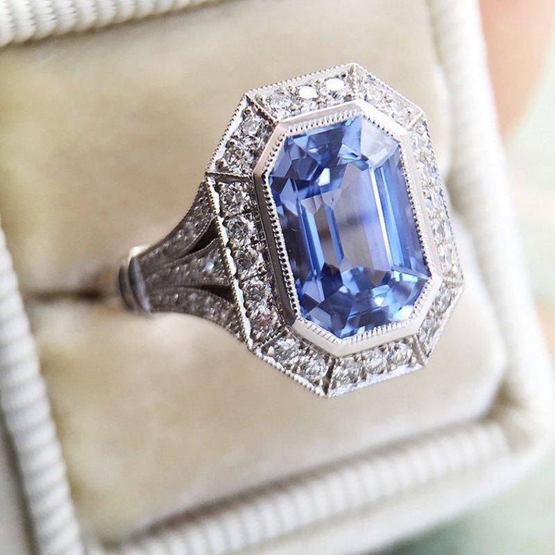 Azure Heirloom S925 Sterling Silver Vintage Emerald-Cut Sapphire Ring