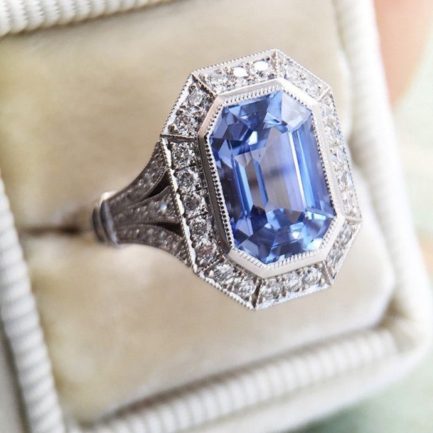 Azure Heirloom S925 Sterling Silver Vintage Emerald-Cut Sapphire Ring