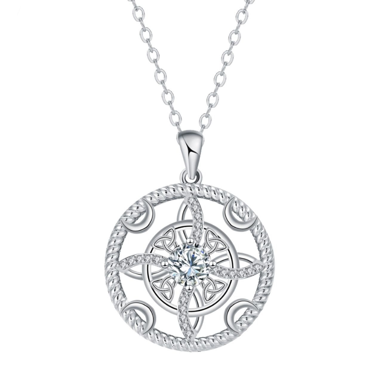 Celestial Moon Star S925 Sterling Silver Witch's Knot Necklace