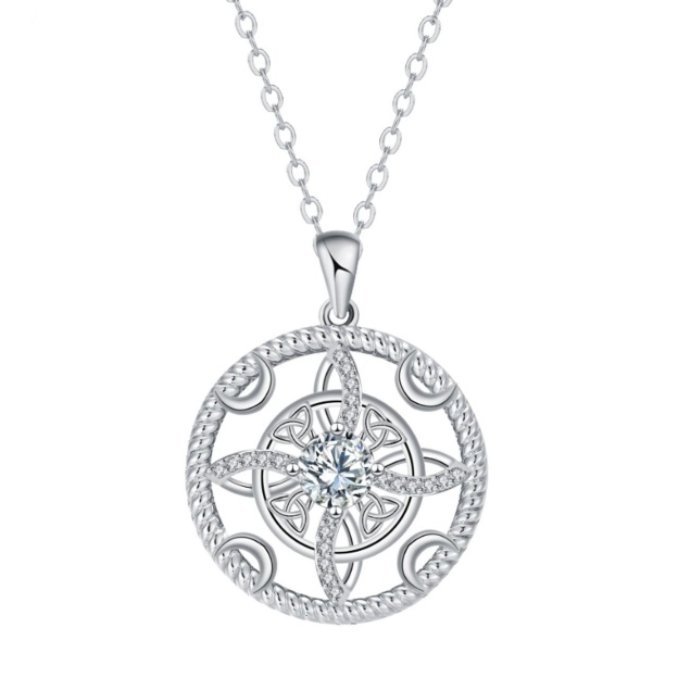 Celestial Moon Star S925 Sterling Silver Witch's Knot Necklace