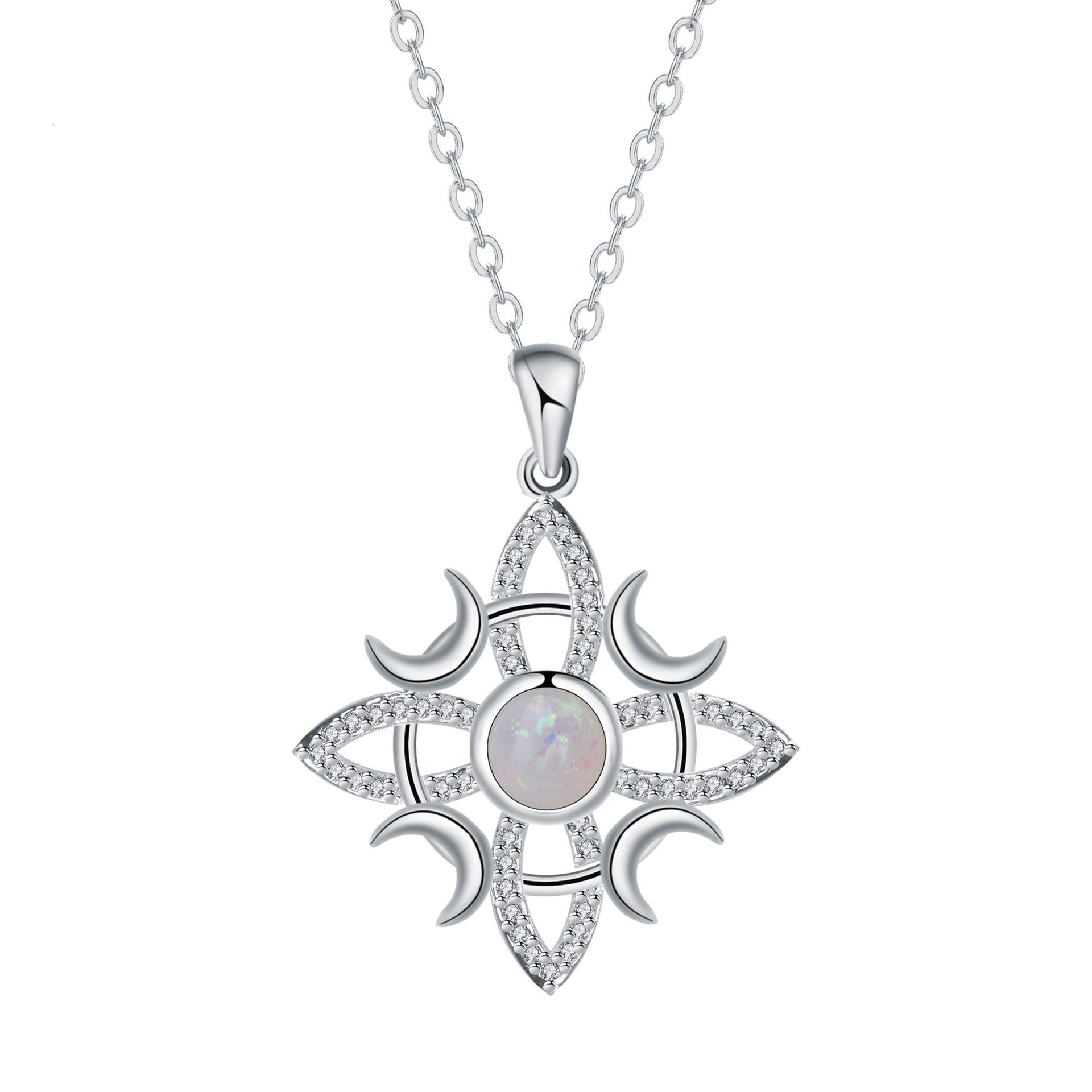 Celtic Moon Glow S925 Sterling Silver Opal Star-Moon Protection Necklace