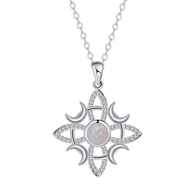 Celtic Moon Glow S925 Sterling Silver Opal Star-Moon Protection Necklace