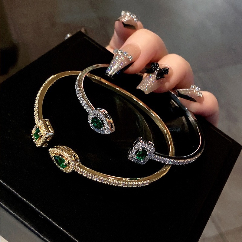 Geometric Treasure Two-Tone Pave Gemstone Cuff Bracelet