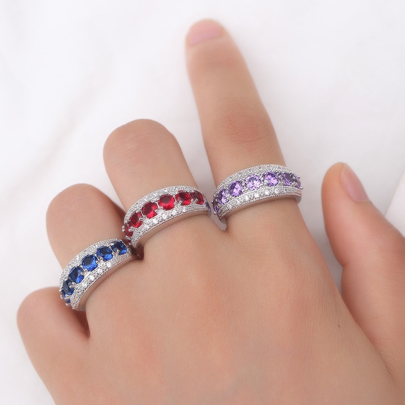 Stellar Row Platinum-Plated Multi-Color Gem Row Ring