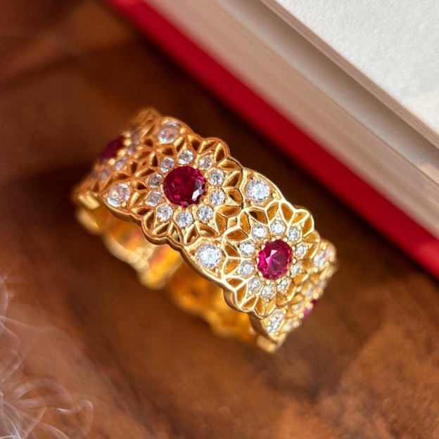 Vintage Filigree Gold-Plated Ruby Open Ring