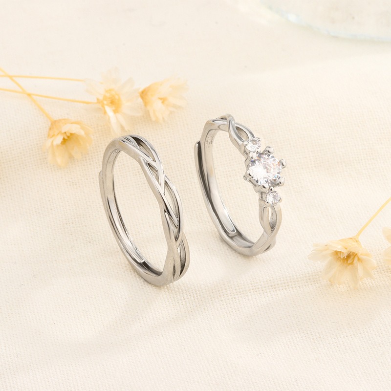 Interwoven Bond S925 Sterling Silver Couple Ring Set