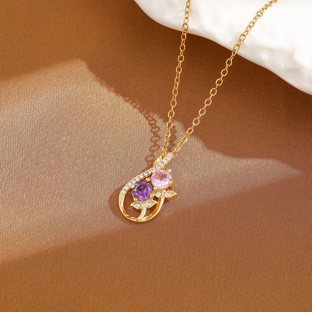 Twin Blossom Gourd Two-Tone Pink Purple Gem Necklace