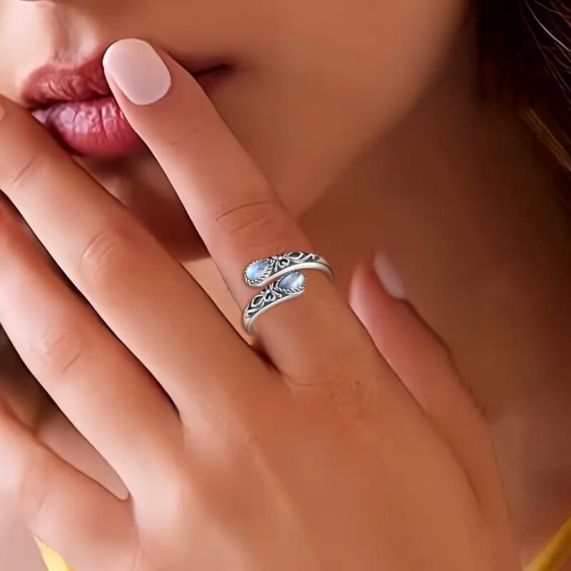 Vintage Oxidized S925 Silver Gemstone Open Ring