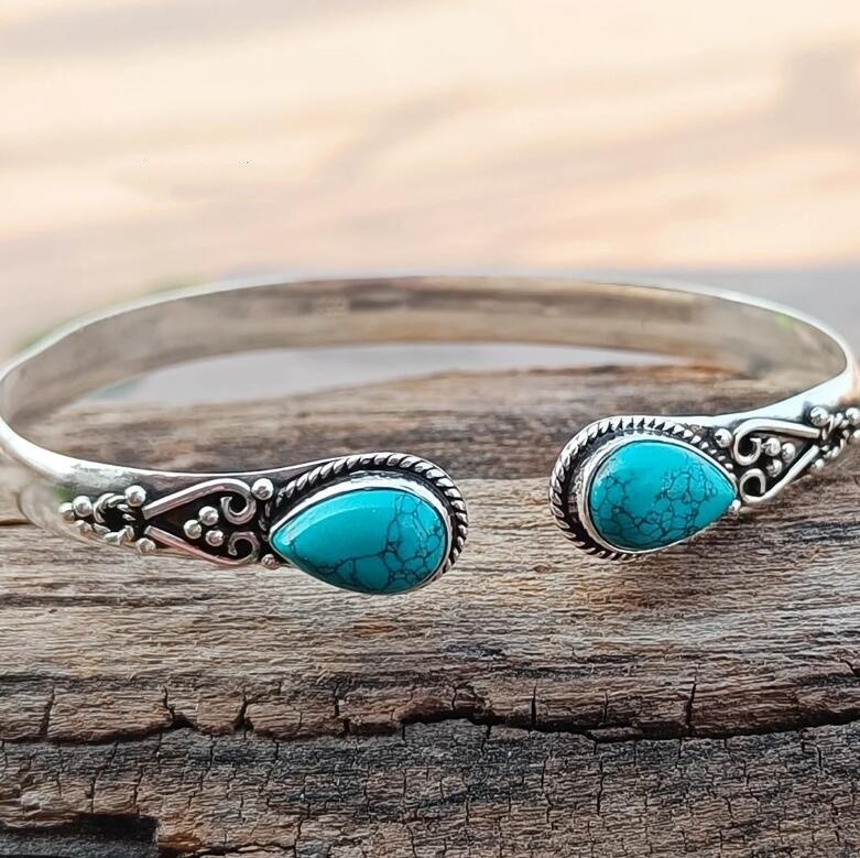 Spirit Guardian Vintage Silver Multi-Gemstone Open Cuff Bracelet