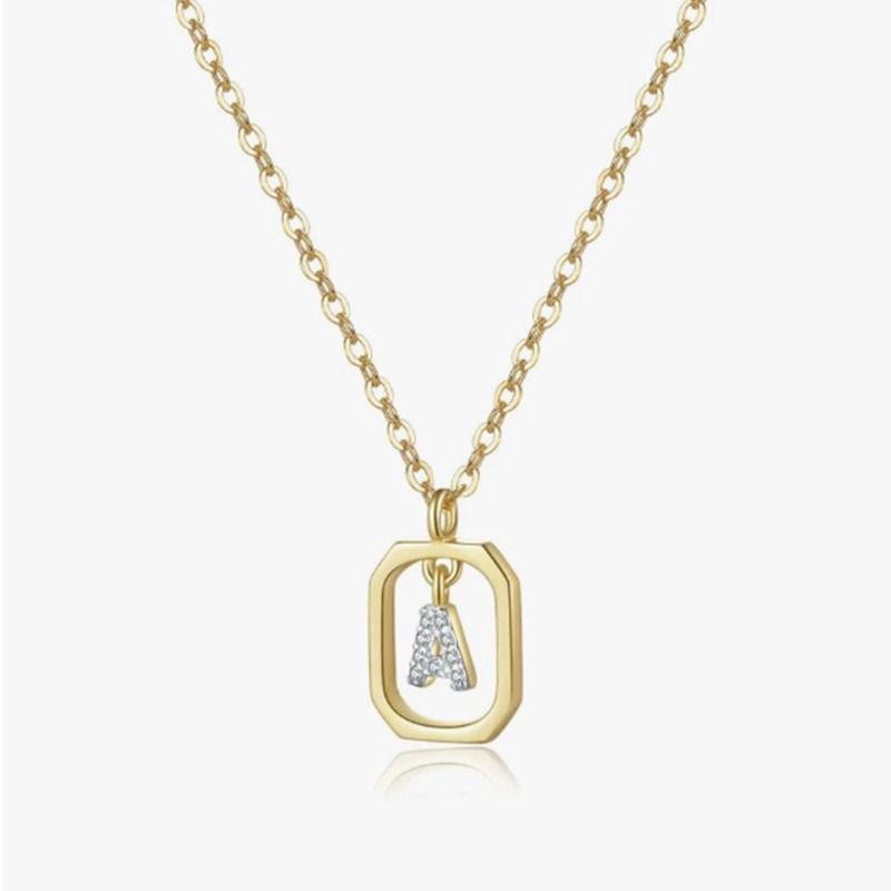 Personalized Touch 18K Gold Diamond 26 Letters Rotating Tag Necklace