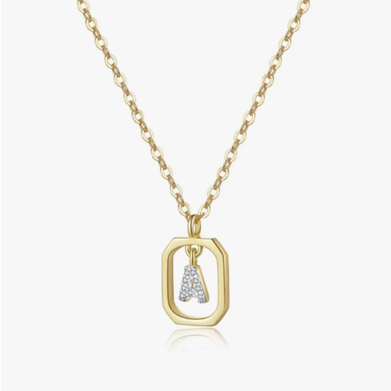 Personalized Touch 18K Gold Diamond 26 Letters Rotating Tag Necklace