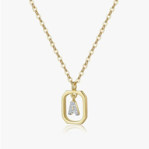 Personalized Touch 18K Gold Diamond 26 Letters Rotating Tag Necklace