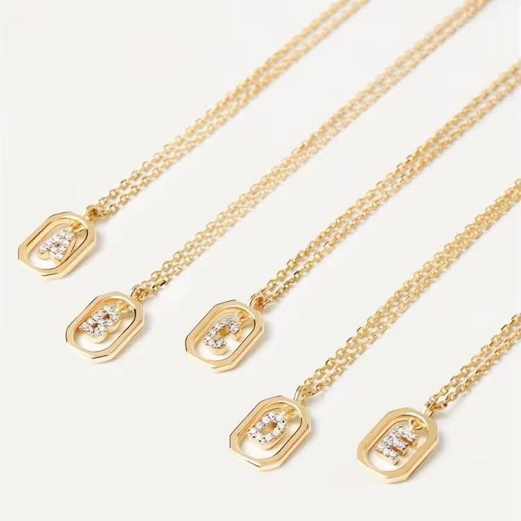 Personalized Touch 18K Gold Diamond 26 Letters Rotating Tag Necklace