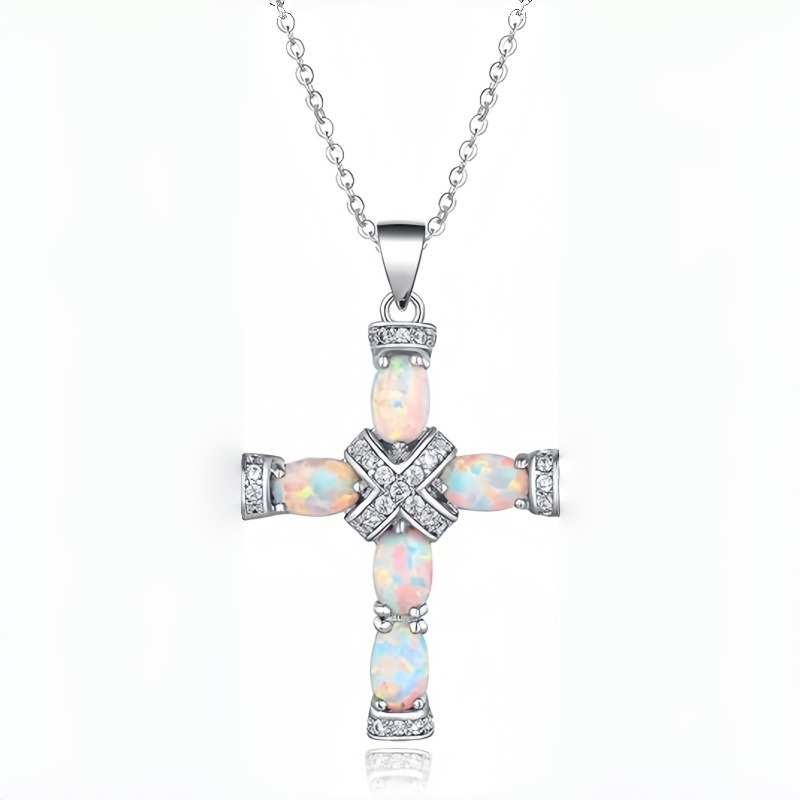 Opal Radiance Cross Necklace