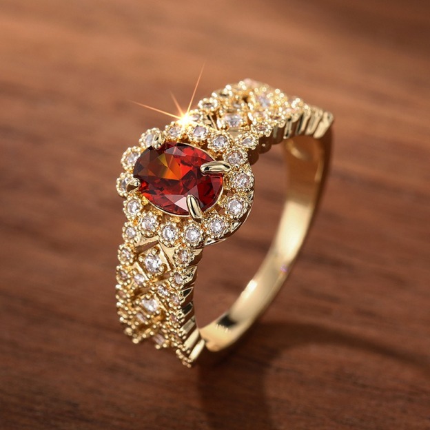 Queen of Flame Vintage Ruby Halo Ring
