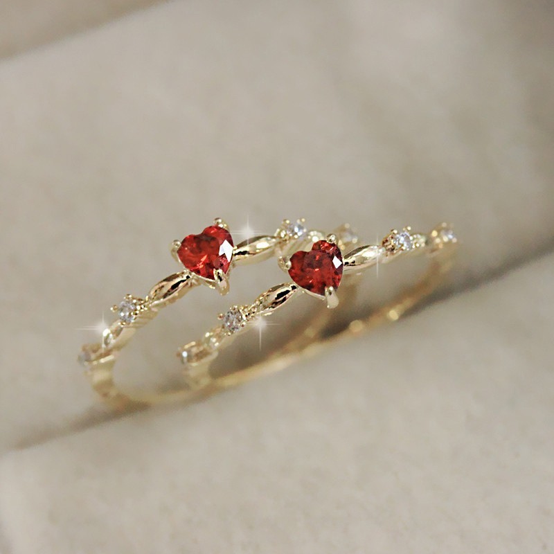 Heartbeat Signal Two-Tone Heart Zircon Thin Band Ring