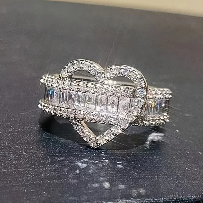 Heart Desire Two-Tone Hollow Heart Baguette Ring