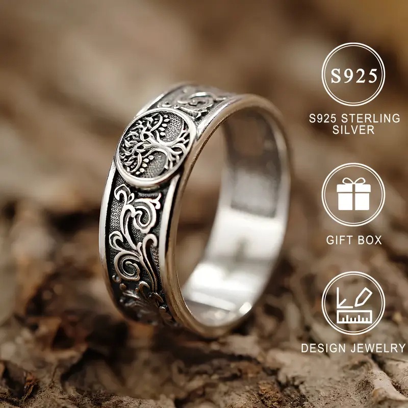 Tree of Life S925 Sterling Silver Vintage Band Ring