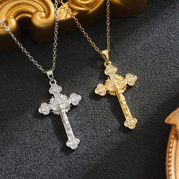 Sacred Heart Redemption Two-Tone Jesus Cross Necklace