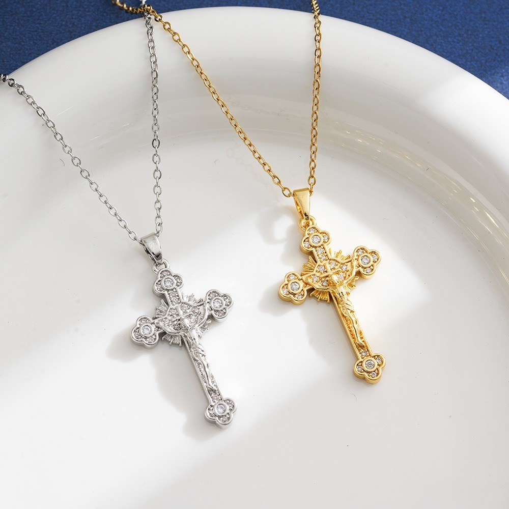 Sacred Heart Redemption Two-Tone Jesus Cross Necklace
