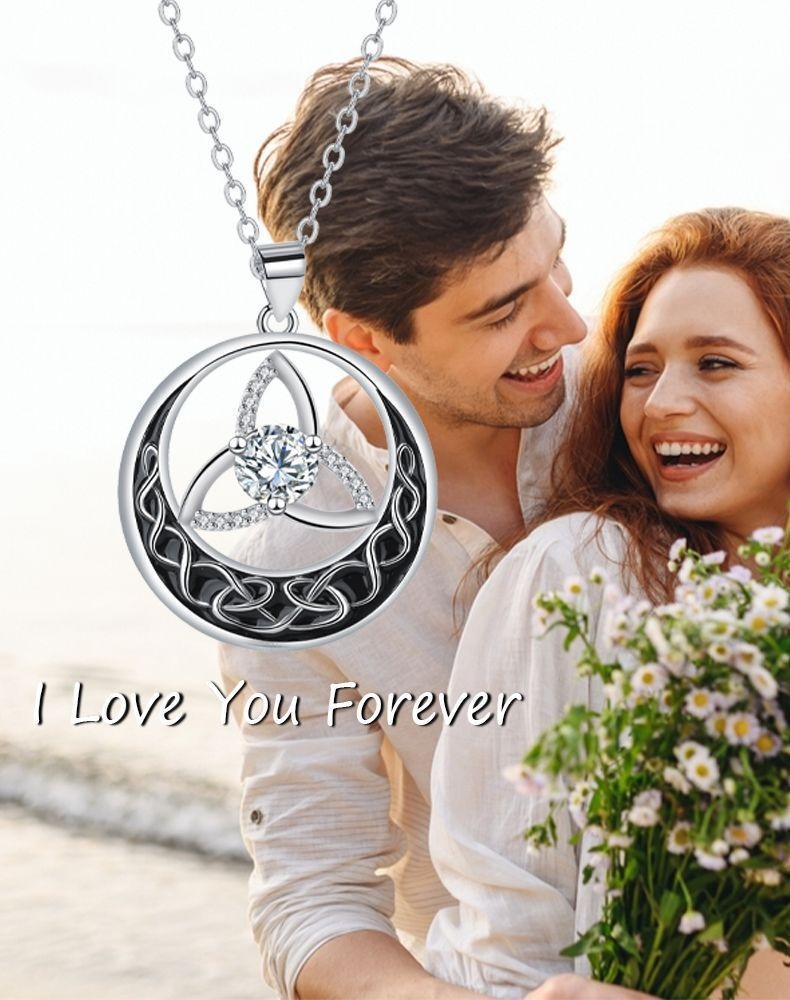 Celtic Moon Halo S925 Sterling Silver Black Enamel Protection Power Necklace