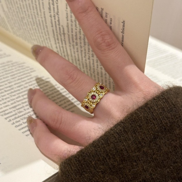 Vintage Filigree Gold-Plated Ruby Open Ring