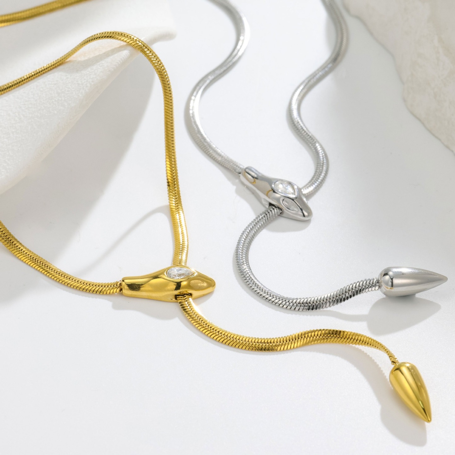 Serpent Starlight Two-Tone Snake Chain Adjustable Necklace