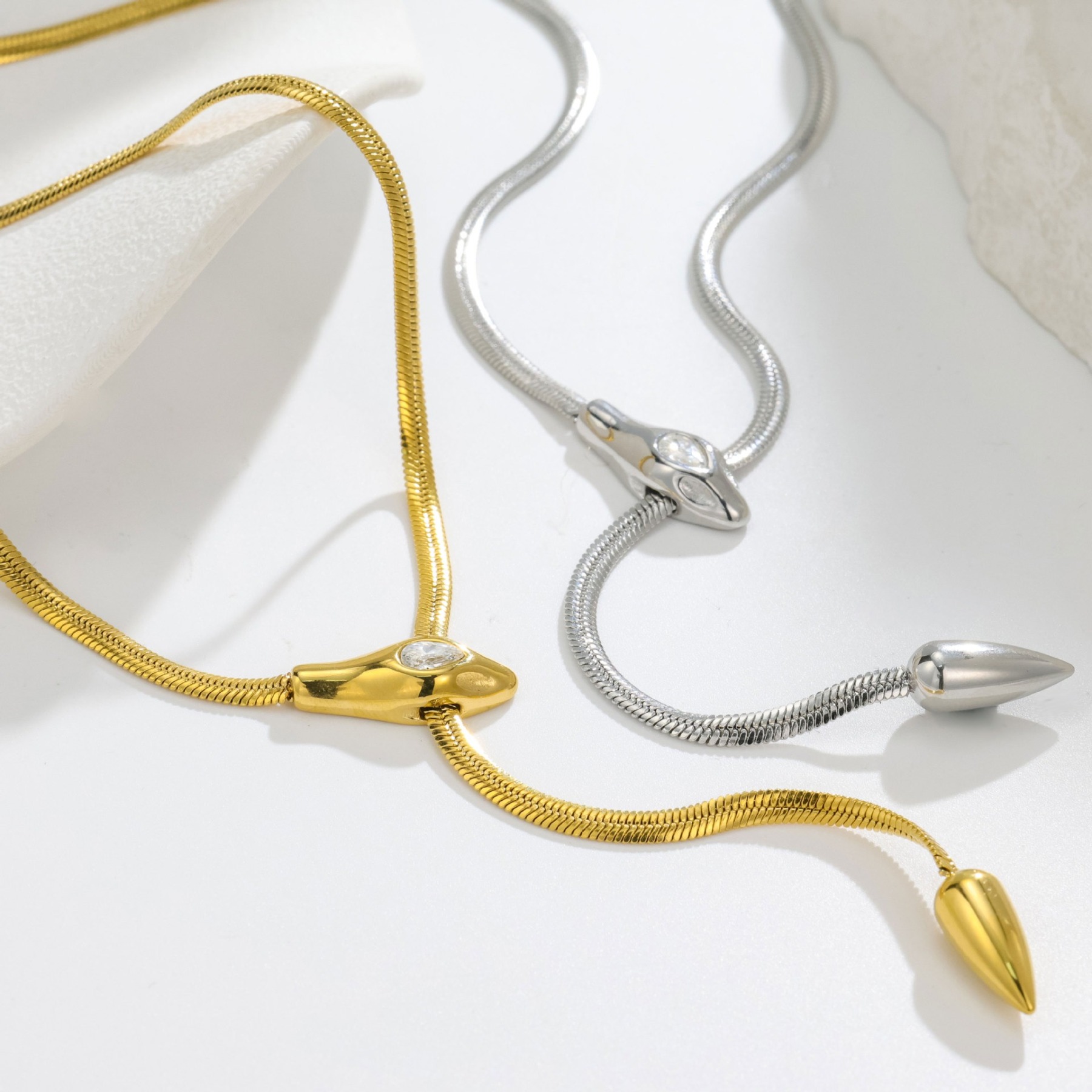 Serpent Starlight Two-Tone Snake Chain Adjustable Necklace