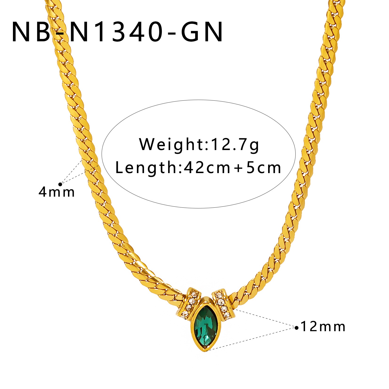 Marquise Gemstone Thin Gold Cuban Link Necklace