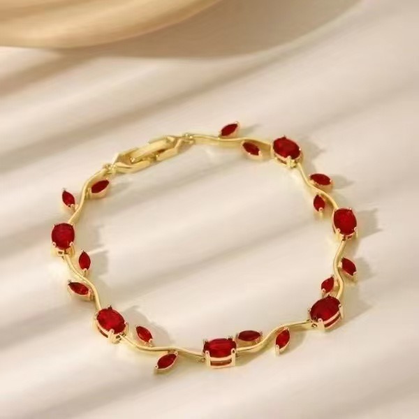 Spring Sprig Gemstone Two-Tone Leaf Bracelet