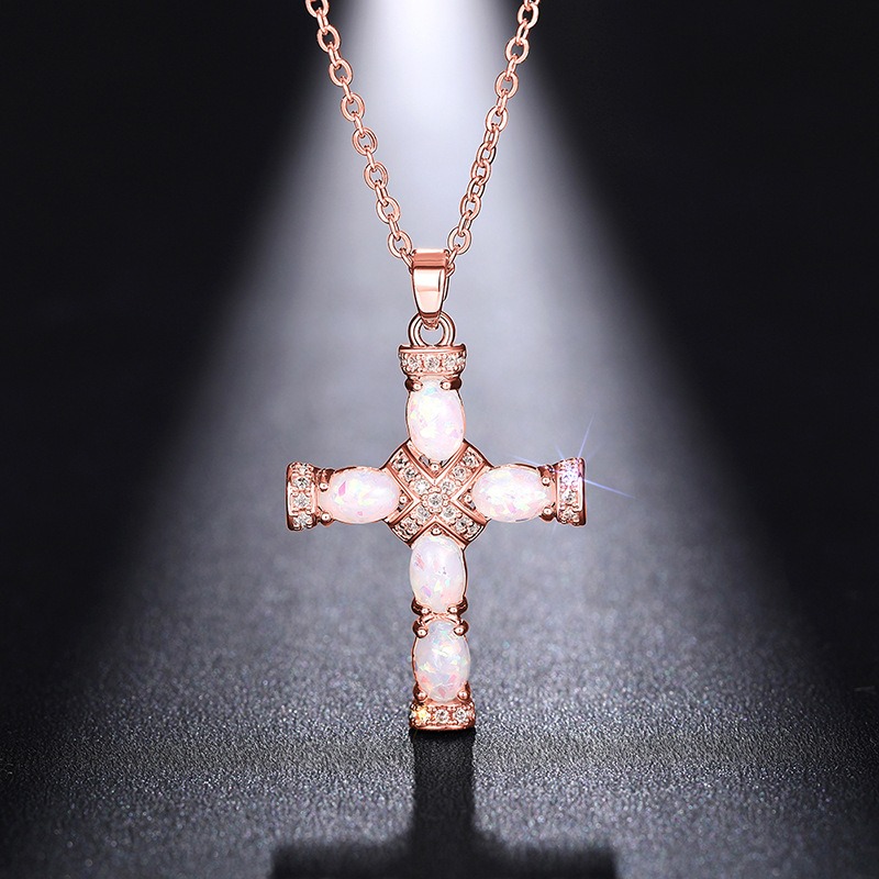 Opal Radiance Cross Necklace