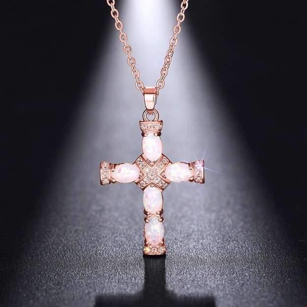 Opal Radiance Cross Necklace