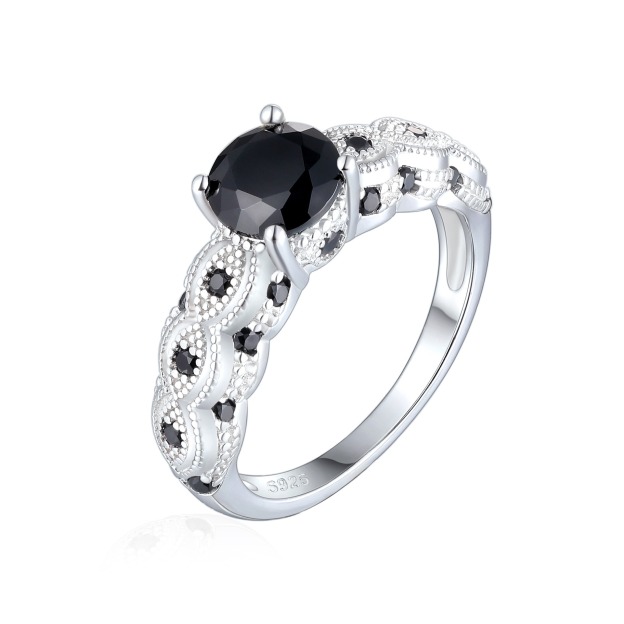 S925 Sterling Silver Vintage Milgrain Evil Eye Black CZ Ring