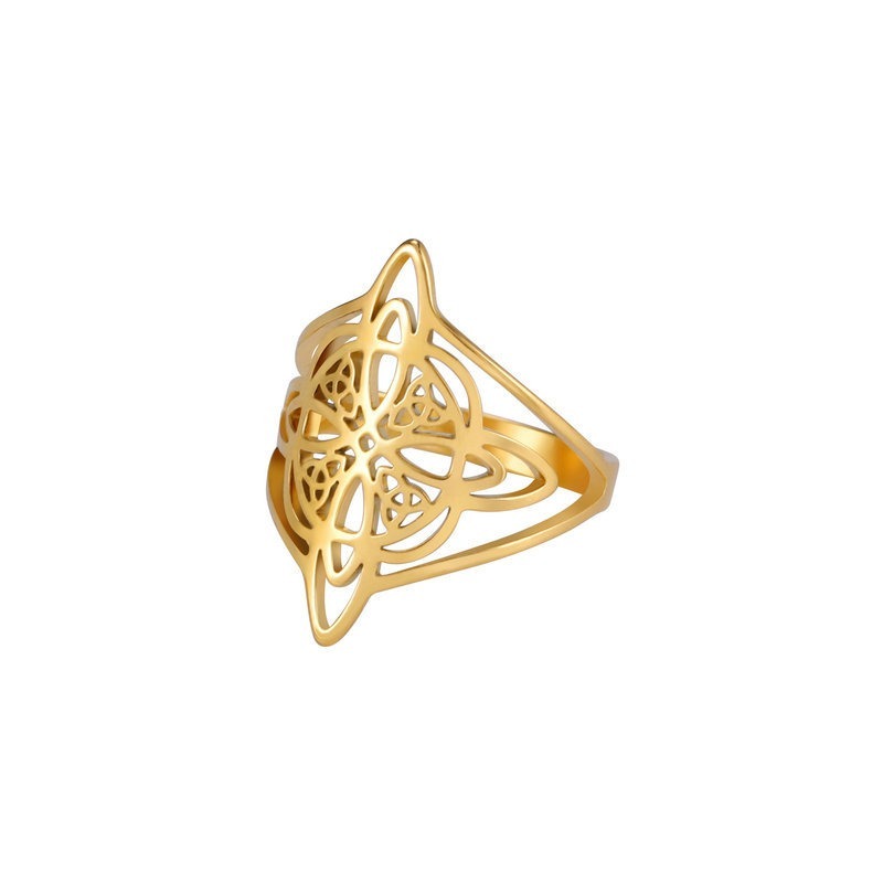 Celtic Witch Knot Openwork Ring 18K Gold-Plated/Titanium Steel Vintage Totem Band