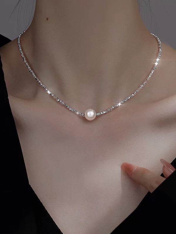 Silver Shimmer Pearl S925 Sterling Silver Freshwater Pearl Bracelet & Necklace Set