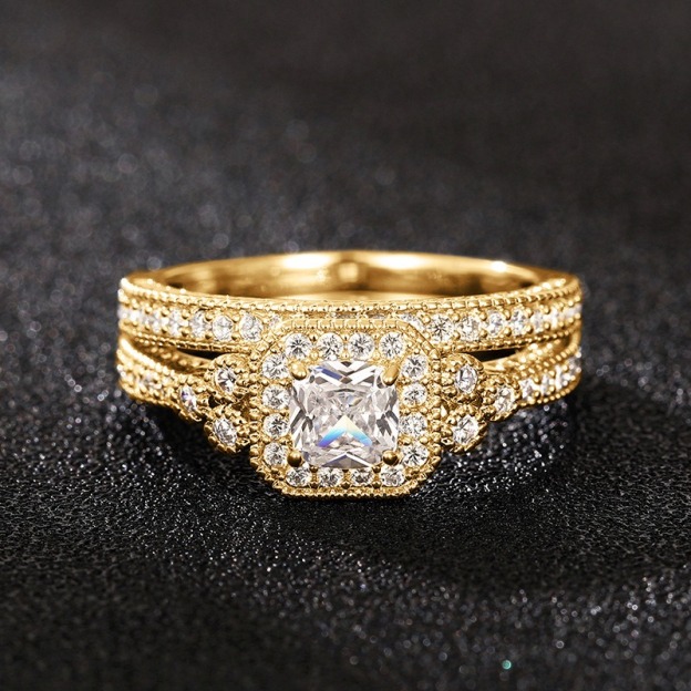 Luxe Diamond Duo Three-Tone Paved Ring Set