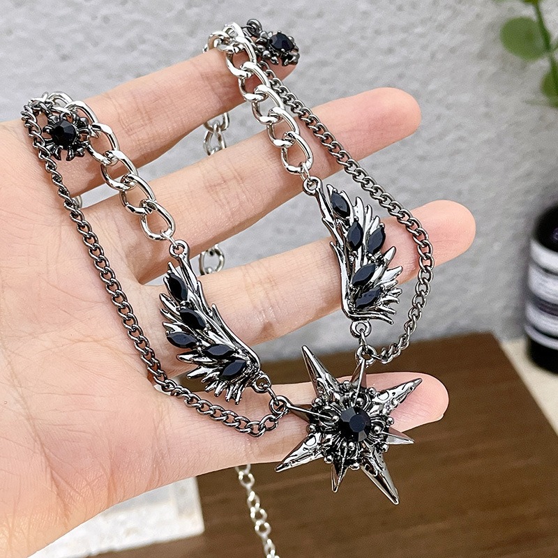 Stellar Wings S925 Sterling Silver Two-Tone Layered Necklace A Bold Statement at Your Neck