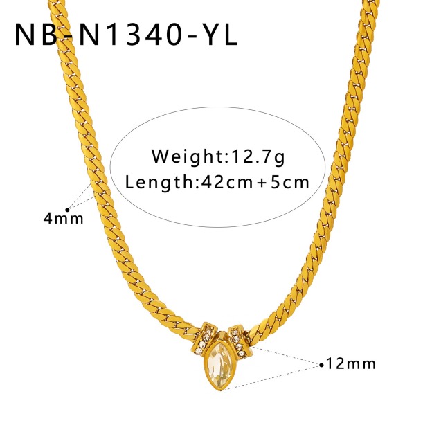 Marquise Gemstone Thin Gold Cuban Link Necklace
