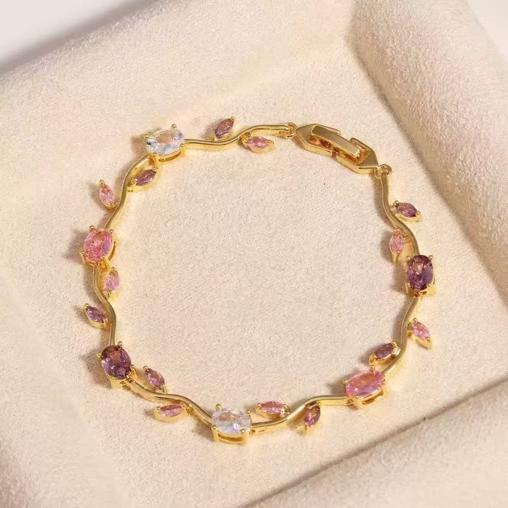 Spring Sprig Gemstone Two-Tone Leaf Bracelet