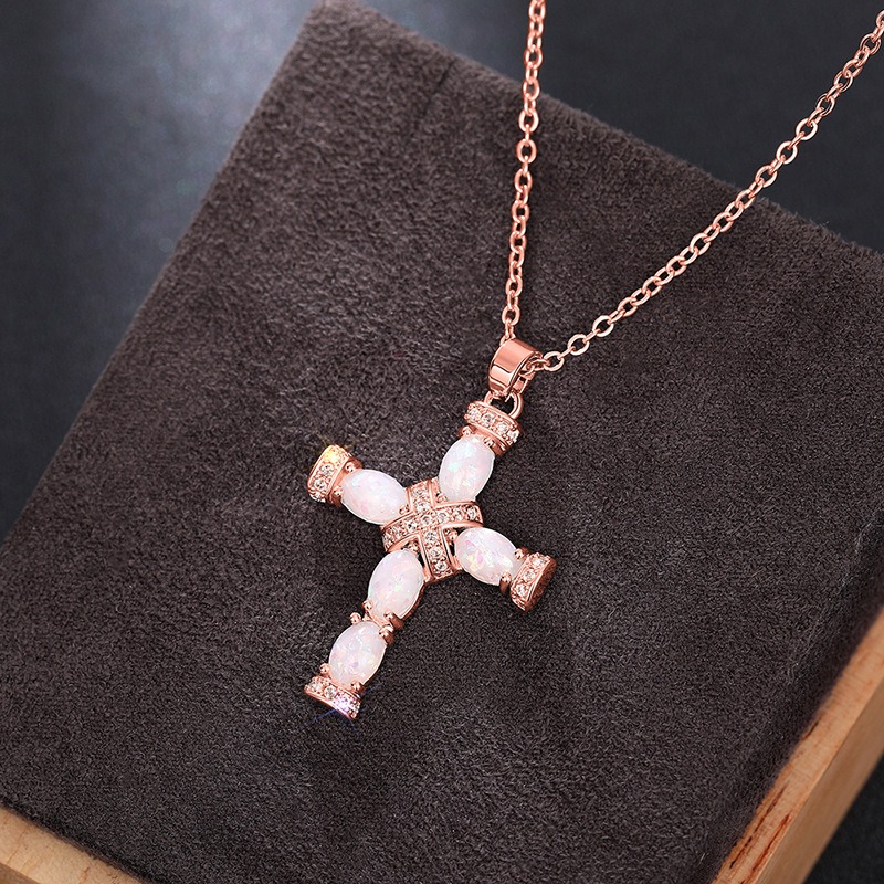 Opal Radiance Cross Necklace