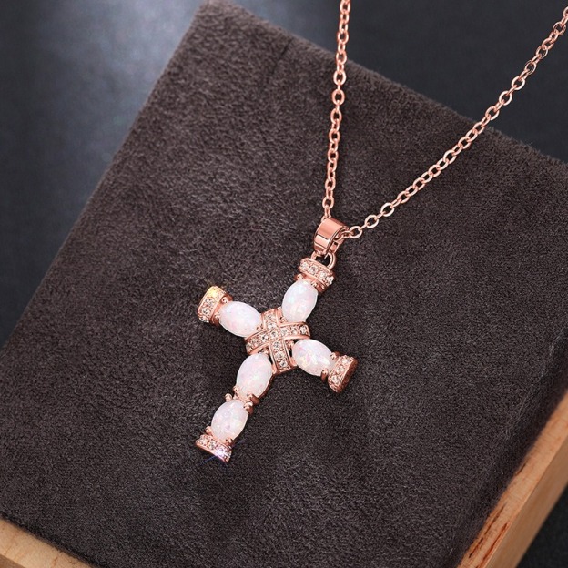 Opal Radiance Cross Necklace