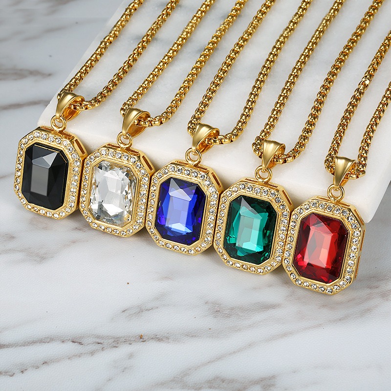 18K Gold Emerald-Cut Halo Pendant Necklace