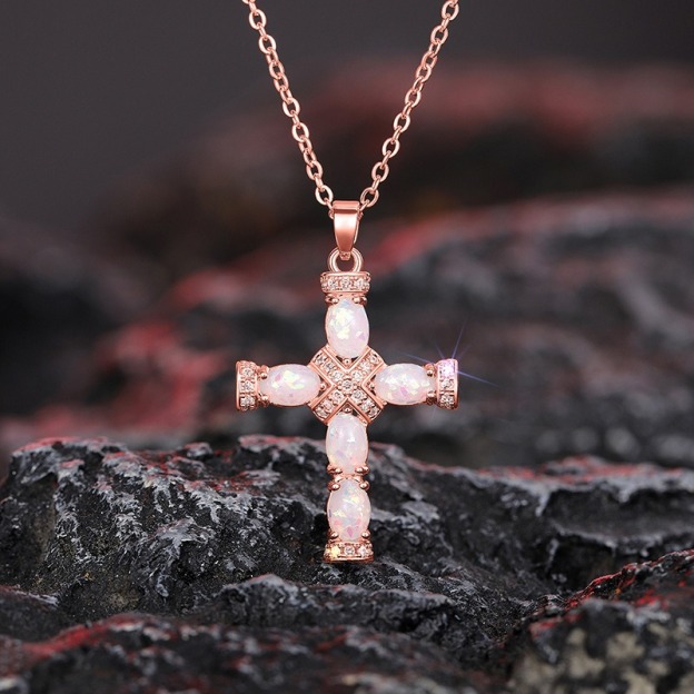 Opal Radiance Cross Necklace
